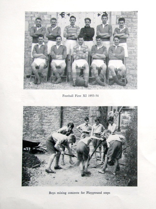 0517, C54 22F,  14 Apr 1954, Football First XI &amp; Boys mixing concrete