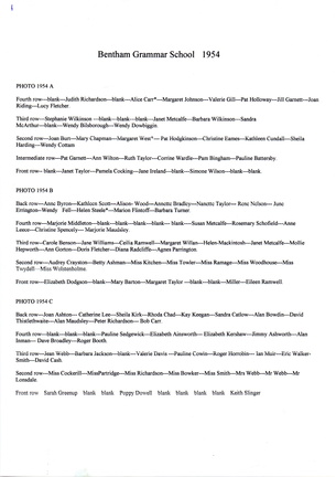 0569, BG 013,  12 May 1954, Annual School Photo Names co Ian Crawshaw