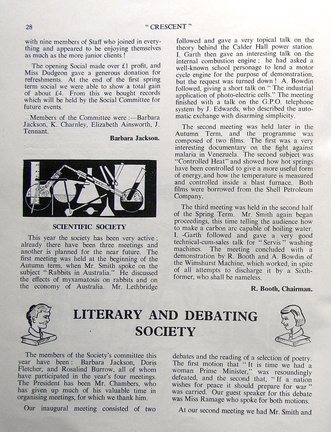 0923, C57 28, 17 Apr 1957, Scientific + Lit &amp; Debating Societies