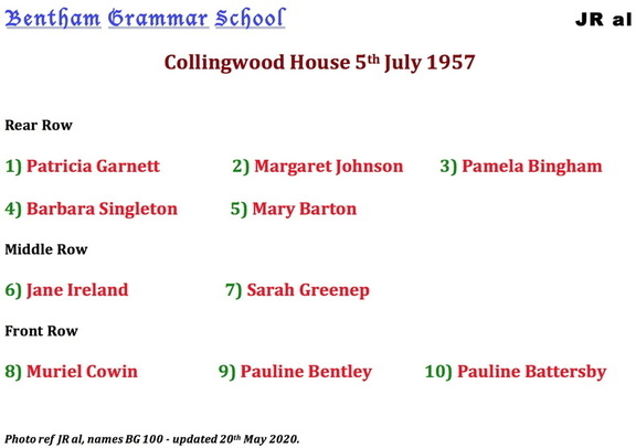 0970, BG 100, 5 Jul 1957, JR al Names - Collingwood House