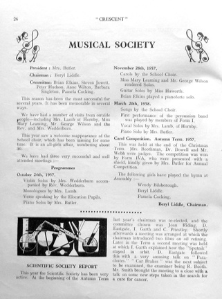 1013, C58 26, 2 Apr 1958, Muscial &amp; Scirntific Societies