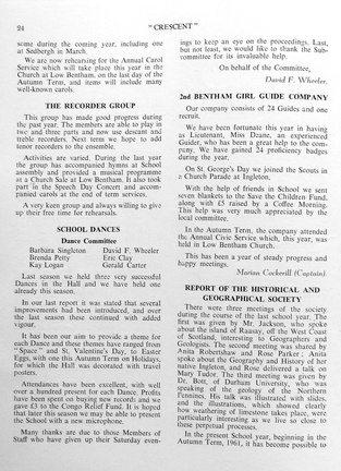1270, C61 24, 18 Apr 1962, Recorders, Socials, Guides + Hist &amp; Geog Society