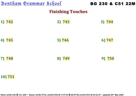 0116, BG 077A, 16 Sep 1950, BG 230 &amp; C51 22M Names - Finishing Touches