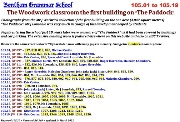 0105.20, BG 360, 16 Sep 1950, Names - Foundations Woodwork shop