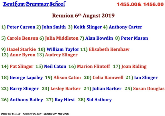 1457.00, BG 238, 6 Aug 2019, Names - Reunion 2019, Coach House, High Bentham 