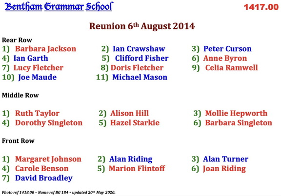 1418.00, BG 184, 6 Aug 2014, Names - Reunion 2014, Punch Bowl, Low Bentham 