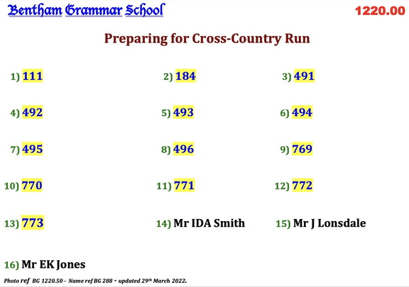 1220.50, BG 288, 5 Apr 1961, Names - Preparing for Cross Country