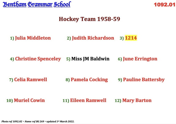 1092.02, BG 269, 22 Jul 1959, Names - Hockey Team 1958-59