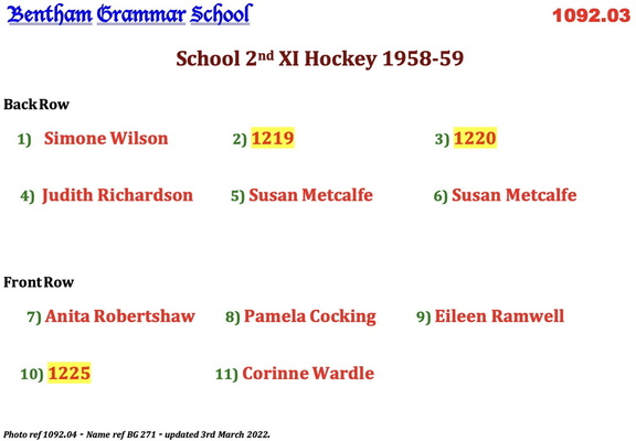 1092.04, BG 271, 22 Jul 1959, Names - School 2nd XI Hockey 1958-59