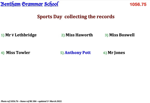 1056.76, BG 356, 12 Jul 1958, Names - Sports Day collecting the records