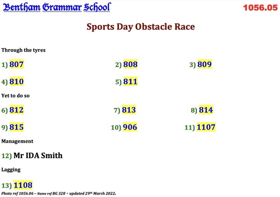 1056.06, BG 328, 12 Jul 1958, Names - Sports Day Obstacle Race