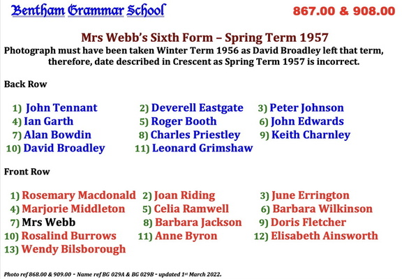 0868.00, BG 029A, 1 Nov 1956, Names - Mrs Webb's Sixth Form