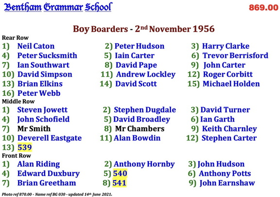 0870.00, BG 030, 2 Nov 1956, Names - Boy Boarders
