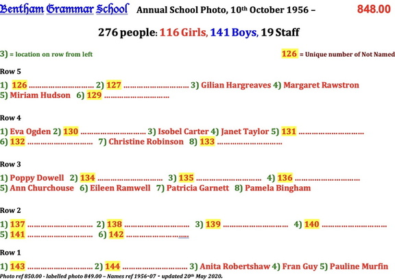 0850.00,  1956-07, 10 Oct 1956, Names - Annual School Photo 1 of 5