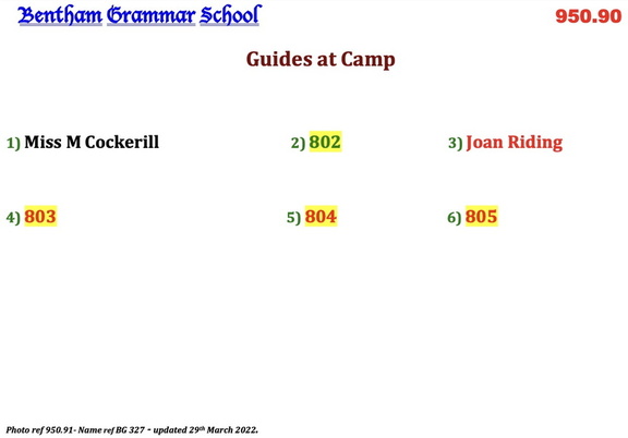 0950.91, BG 327, 2 Jun 1957, Names - Guides at camp