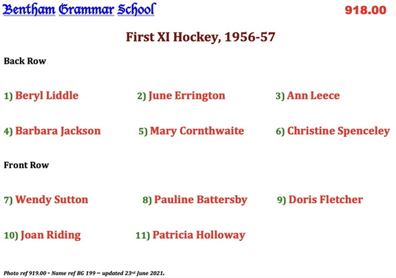 0919.00, BG 199, 17 Apr 1957, Names - First XI Hockey, 1956-57