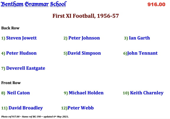 0917.00, Bg 198, 17 Apr 1957, Names - First XI Football, 1956-57