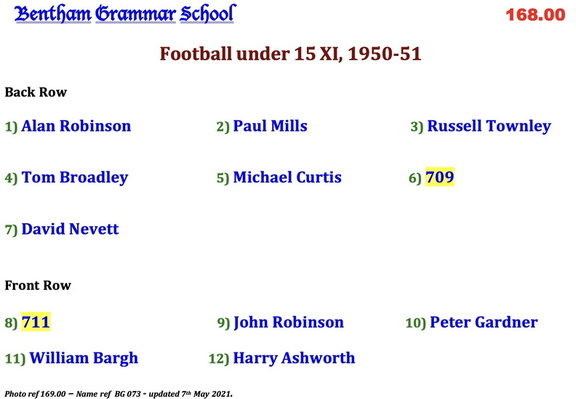 0169.00, BG 073, 21 Mar 1951, Names - Football Under 15 XI, 1950-51