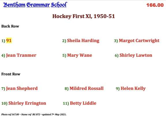 0167.00, BG 072, 21 Mar 1951, Names - Hockey Fitsr XI, 1950-51