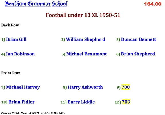 0165.00, BG 071, 21 Mar 1951, Names - Football Under 13 XI, 1950-51