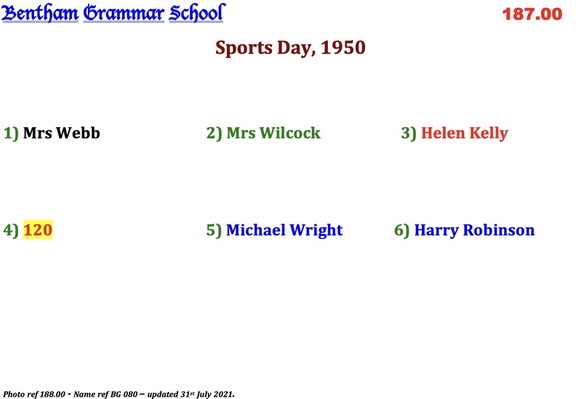 0188.00, BG 080, 21 Mar 1951, Names - Sports Day 1950