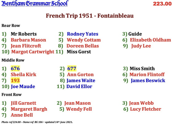 0224.00, BG 106, 6 Aug 1951, Names - French trip Fontainbleau