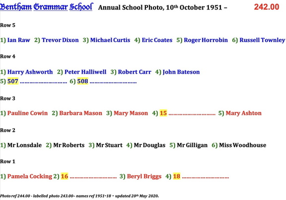 0244.00, 1951-18, 10 Oct 1951, Names Annual School Photo 5 of 8