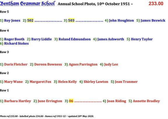 0235.00, 1951-12, 10 Oct 1951, Names - Annual School Photo 2 of 8