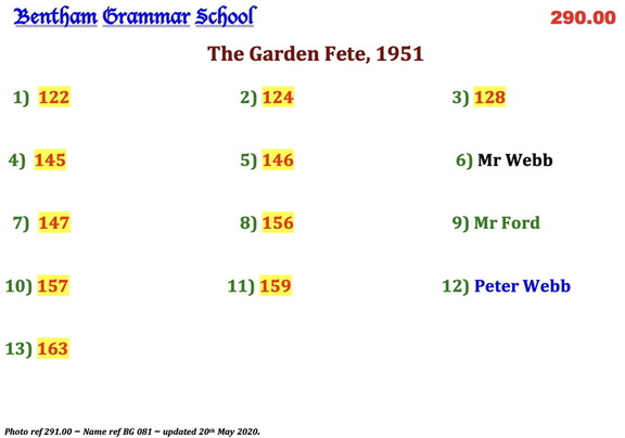 0291.00, BG 081, 9 Apr 1952, Names - The Garden Fête, 1951