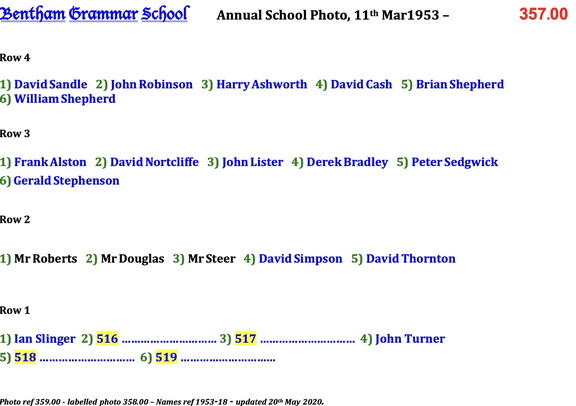 0359.00, 1953-18, 11 Mar 1953, Names - Annual School Photo 5 of 8