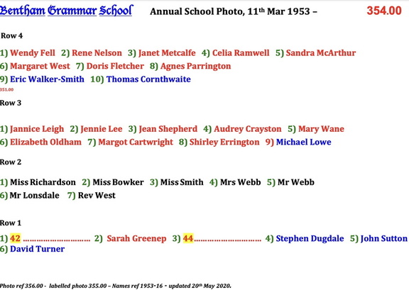 0356.00, 1953-16, 11 Mar 1953, Names - Annual School Photo 4 of 8