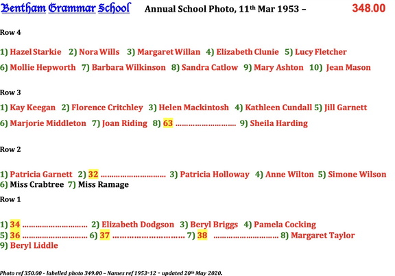 0350.00, 1953-12,11 Mar 1953, Names - Annual School Photo 2 of 8