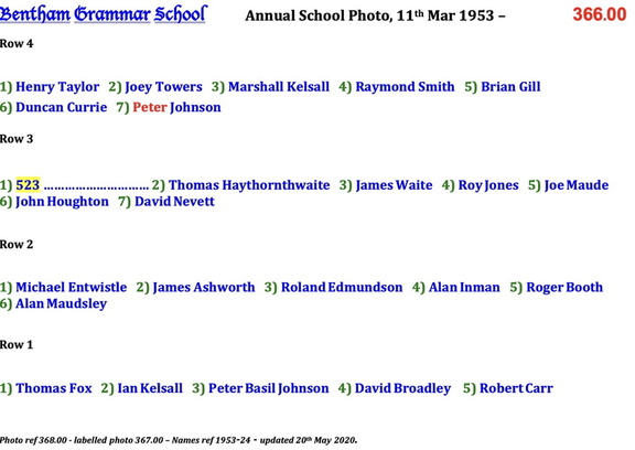 0368.00, 1953-24, 11 Mar 1953, Names - Annual School Photo 8 of 8
