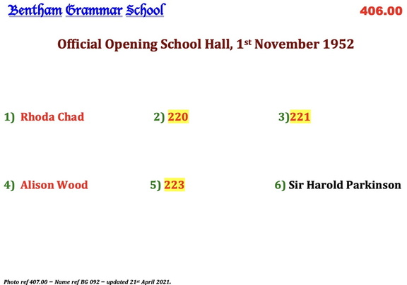0407.00, BG 092, 1 Apr 1953, Official Opening School Hall