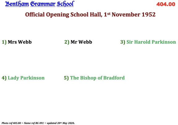 0405.00, BG 091, 1 Apr 1953, Names - Official Hall Opening November 1952