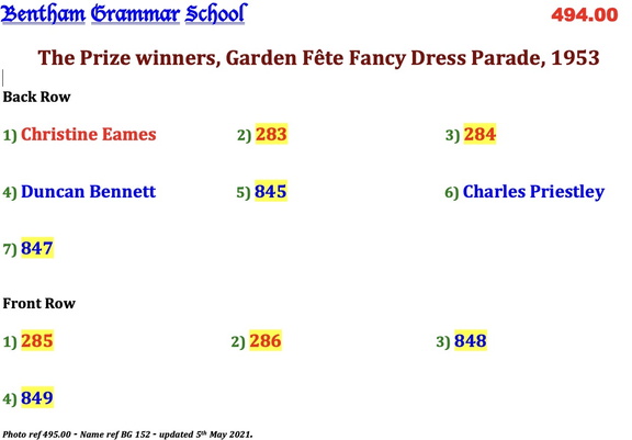 0495.00, BG 152, 14 Apr 1954, Names - Prize winners Garden Fête Fancy Dress Parade 1953
