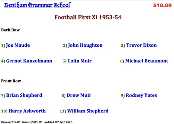 0519.00, BG 158, 14 Apr 1954, Names- Football First XI 1953-54