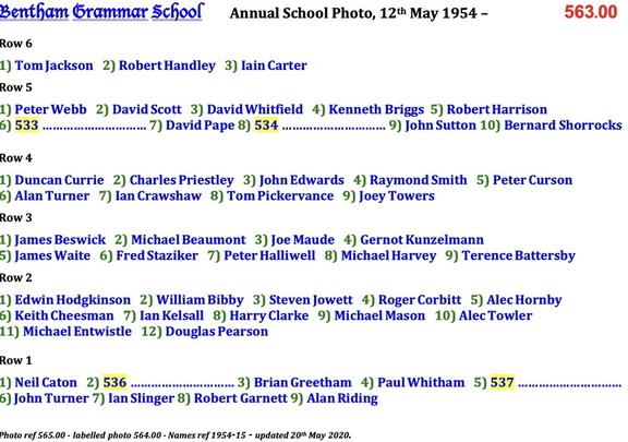0565.00, 1954-15, 12 May 1954, Names - Annual School Photo 5 of 5
