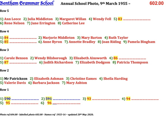 0604.00, 1955-16, 9 Mar 1955, Names - Annual School Photo 5 of 6