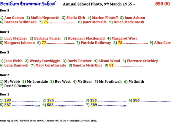 0601.00, 1955-14, 9 Mar 1955, Names - Annual School Photo 4 of 6