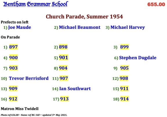 0656.00, Bg 168, 6 Apr 1955, Names - Church Parade