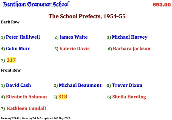 0654.00, BG 167, 6 Apr 1955, Names - The School Prefects 1954-55