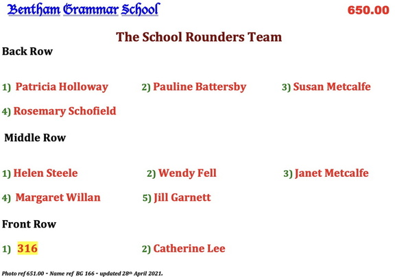 0651.00, BG 166, 6 Apr 1955, Names - The School Rounders Team