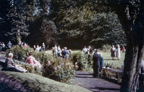 0741.10, JW 122, 26 Mar 1956, Parents taking tea and chatting after Prize Giving