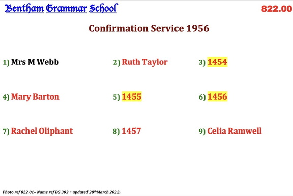 0822.01, BG 303, 1 Jun 1956, Names - Confirmation Service