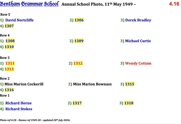 4.18, 1949-20, 11 May 1949, Names - Annual School Photo 6 of 8